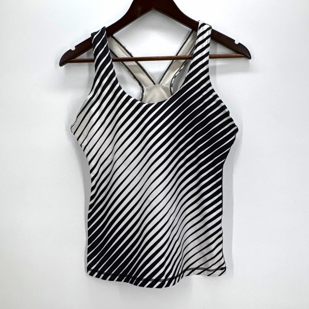 Nike Black/White Striped Racerback Tank Top Built-In Bra Women's M 348536-010